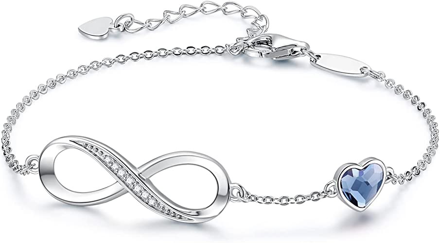 CDE Infinity Heart Symbol Charm Bracelet for Women Stainless Steel 925 Sterling Silver Adjustable Jewelry Gift Birthday Gifts for Women Mom Wife Girls Her